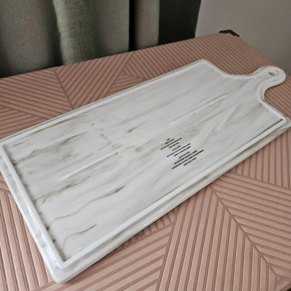 Avon Serving Board Merry & Bright Gold White Gray Marble Holiday Christmas Chic